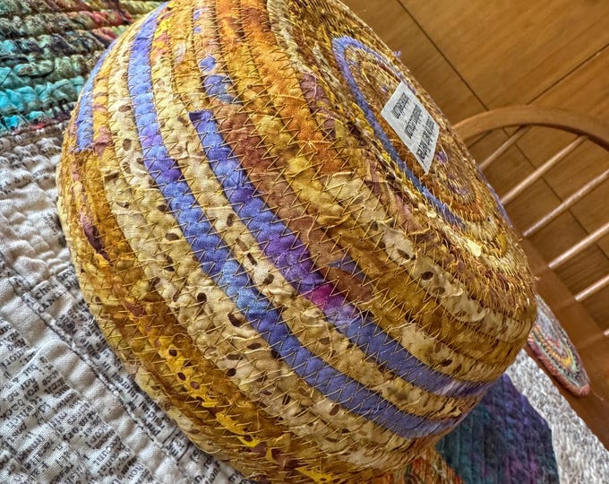 Gold and Purple Small Fabric Clothesline Basket