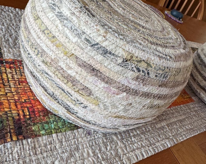 Ivory and Earthtone Fabric Clothesline Basket
