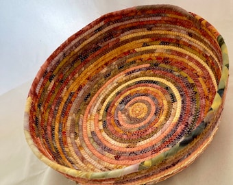 Coral, Yellow and Brown Fabric Basket