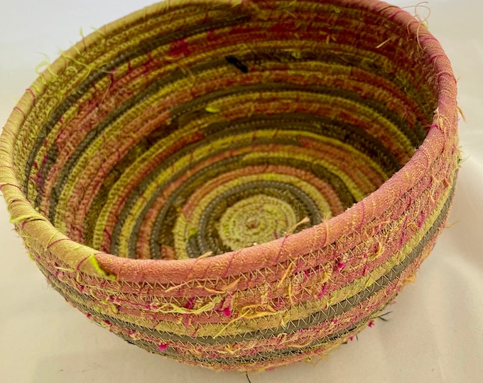 Silk basket in Shades of Green and Magenta