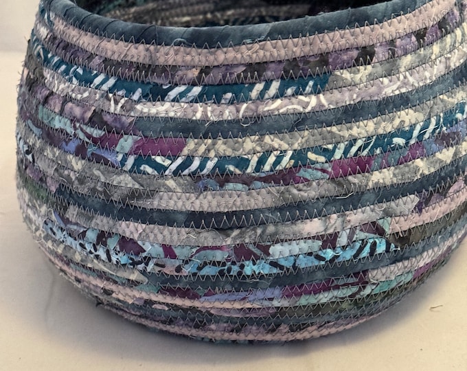Large Sturdy Fabric Basket in Shades of Teal and Blue