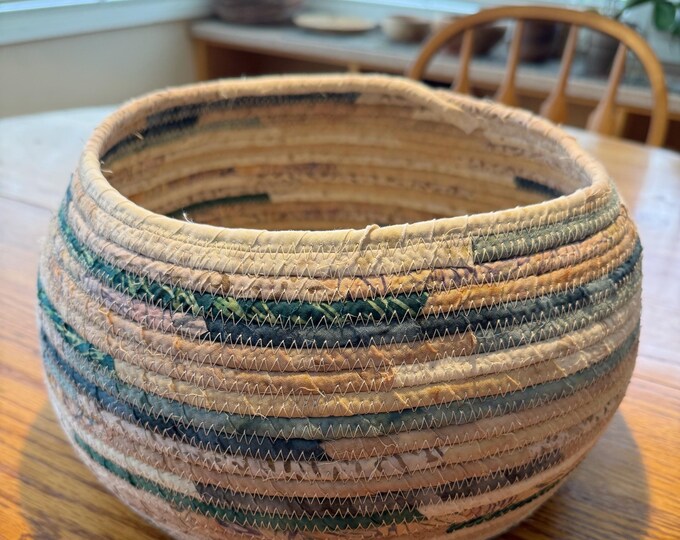 Beige and Teal Large Fabric Clothesline Basket