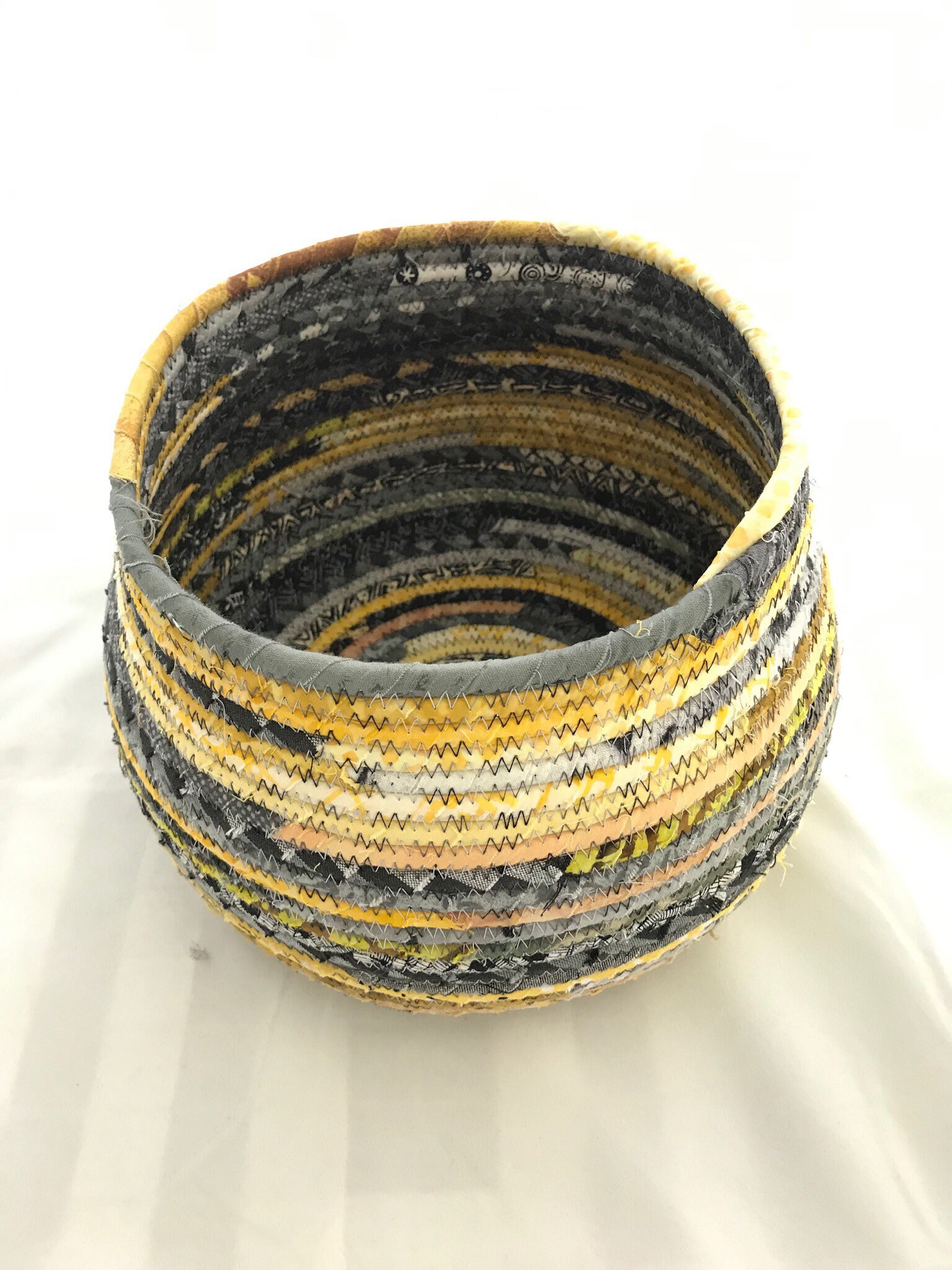 Extra Large Yellow, Black, White and Gray Fabric Basket