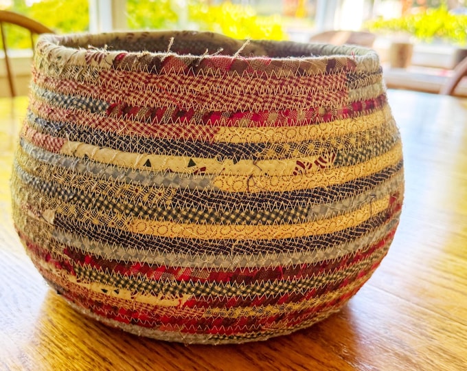 Shades of Blue, Red and Beige Country Plaid Fabric Basket