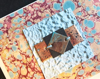 Blank Card with Marbled Paper and Manipulated Copper