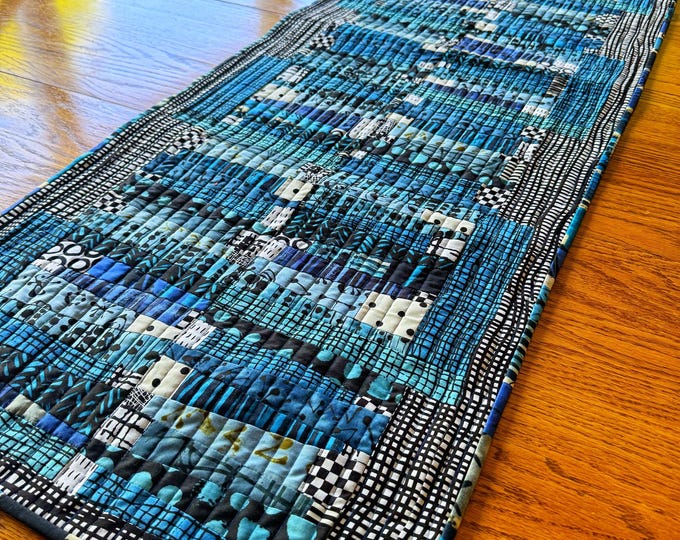 Bright Blue Table Runner/Wall Hanging in Marcia Derse Fabrics