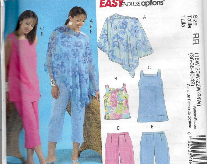 Poncho Shorts Tunic McCalls 4847 Capri Pants Top Easy Endless Options Size 18W to 24W Plus Misses Woman Sewing Pattern Uncut