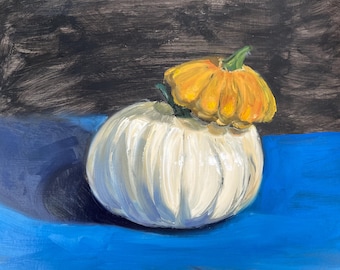 Original still life oil painting hand painted pumpkin artwork kitchen wall art vintage dining room decor housewarming gift collectable art