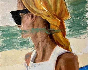 Origineel olieverfportret, semi-abstracte vrouw, 11,5 x 16,5 inch