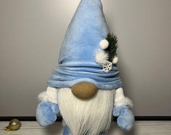Handmade Velvet Christmas Gnome: Blue Scandinavian Tomte