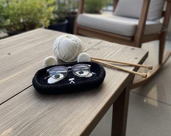 Crochet Panda Glasses Holder: Handmade Polyester Cord Pouch