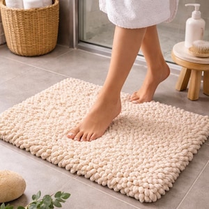 Handgefertigte saugfähige Badematte | Rutschfester Badezimmer-Bodenteppich | Weicher Chenille Badezimmerteppich | Neutrale gemütliche Wohnkultur