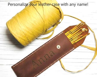 Personalized Leather Crochet Hook Case | Handmade Hook & Needle Organizer | Gift for Crocheter and Knitter
