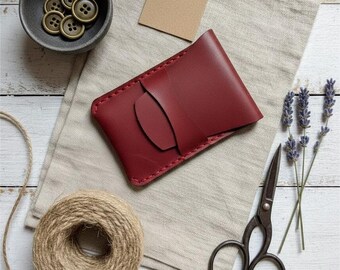 Handmade Marsala Leather Card Holder – Minimalist Slim Wallet