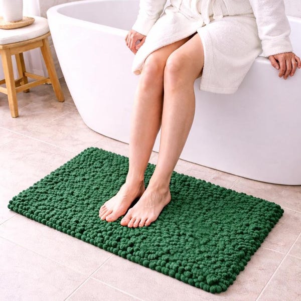 Handgefertigte Chenille Badematte | Saugstarker, rutschfester Badezimmerteppich, Badvorleger