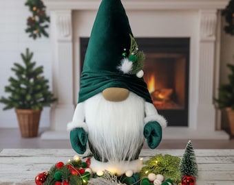 Handmade Velvet Christmas Gnome: Green Scandinavian Tomte