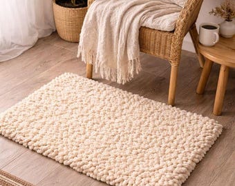 Alfombra de noche hecha a mano, suave y acogedora, para dormitorio, decoración minimalista.