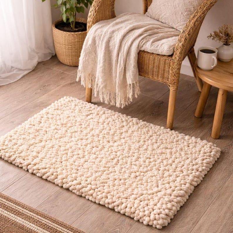Nubby Rugs Handmade Bedside Rug, Soft Bedroom Floor Mat, Cozy Neutral Room Rug ...
