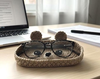 Crochet Bear Eyeglass Holder, Handmade Glasses Case, Desk Organizer