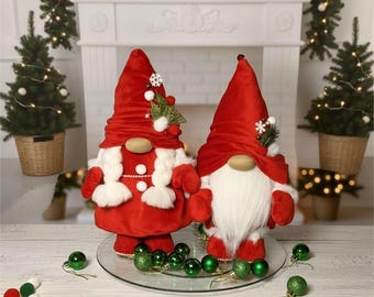 Handmade Christmas Gnome Couple – Scandinavian Decor, Holiday Gnomes, Christmas Gift Idea
