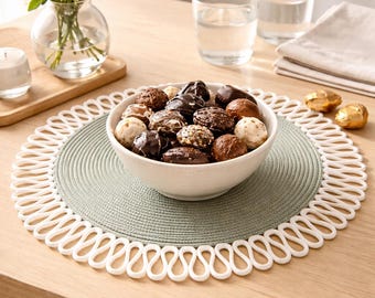 Cotton Cord Placemats – Round Table Placemats 30 or 35 cm – Handmade Placemat – Custom Color Placemat – Modern Table Decor – Set of 2 4 6