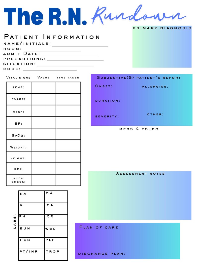 Lab Rundown Nurse Report Sheet - Etsy