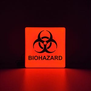 Luminária de mesa com símbolo de risco biológico para jogos – Caixa de luz LED impressa em 3D para decoração de quarto gamer – Luminária de mesa USB com símbolo de risco luminoso