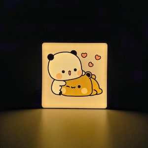 Veilleuse LED Bubu Dudu – Lampe Panda Kawaii – Cadeau Saint-Valentin – Boîte lumineuse imprimée en 3D – Lampe de chambre mignonne – Bubu et Dudu