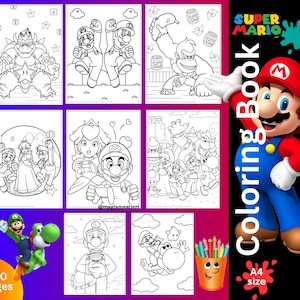 スーパーマリオのぬり絵、110 枚、ぬり絵、印刷可能なアート、子供向けのぬり絵、漫画のぬり絵、デジタル トレンディ、ギフト