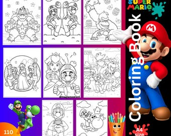 Super Mario Coloring Pages, 110 sheets, Coloring Book, Printable Art, Coloring Pages for kids, Cartoon Coloring Book, Digital Trendy, Gift