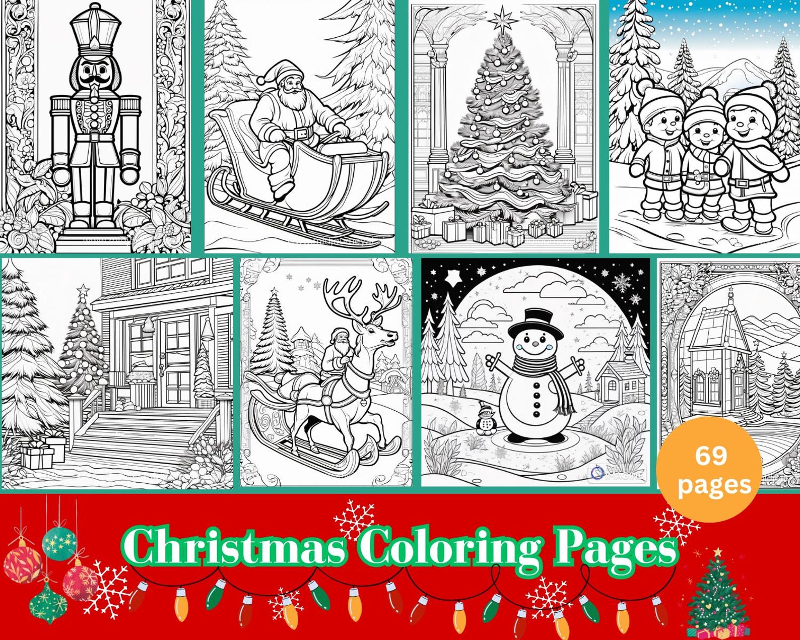 Christmas Coloring Pages, Printable Kids Cozy Christmas Bundle, Festive ...