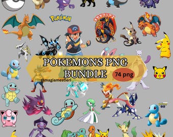 Pacote de PNGs fofos de Pokémons, 74 PNGs, 2026 adesivos de anime, arte digital, SVG de desenho animado, clipart kawaii, alta resolução