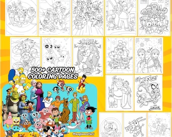 500 Cartoon Coloring Pages, Kid Coloring Book, Printable Coloring Pages for Kids, Trendy Digital Sheets, Animated Cartoon Coloring, Gift