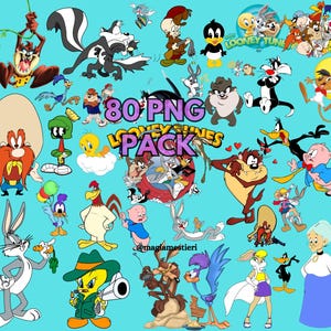 Looney Tunes PNG Bundle, 80 PNG looney tunes, Birthday Stickers PNG, Cute Clipart, Cartoon Vector, Baby Tunes Character, Cricut Digital Art