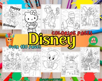 180 Bundle Cartoon Coloring Pages, Trendy Digital Sheets, Coloring Pages for kids, Birthday Coloring, Printable Sheets, Animated Cartoon Art