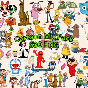 Cartoon Mix PNG Bundle, 630 PNG, Cartoon Png, Svg, Sztuka do druku, Trendy Cricut, Postacie z kreskówek, Naklejki urodzinowe, Słodka kreskówka, Prezent