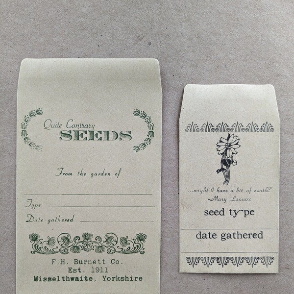 The Secret Garden Inspired Letterpress Seed Packets/Set of 6