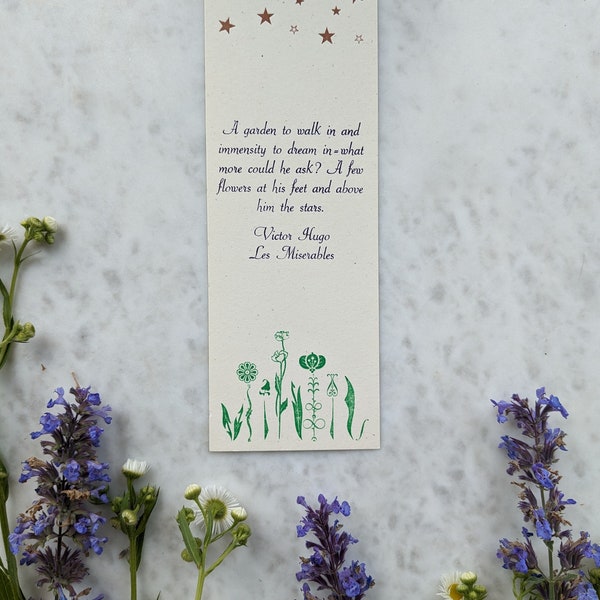 Les Miserables Flowers and Stars  Letterpress Bookmark