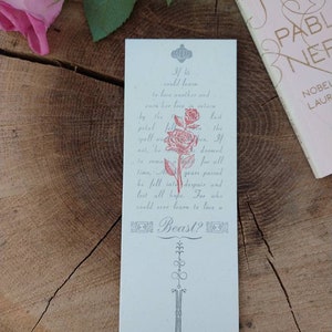 Beauty and the Beast Enchanted Rose  Letterpress Bookmark