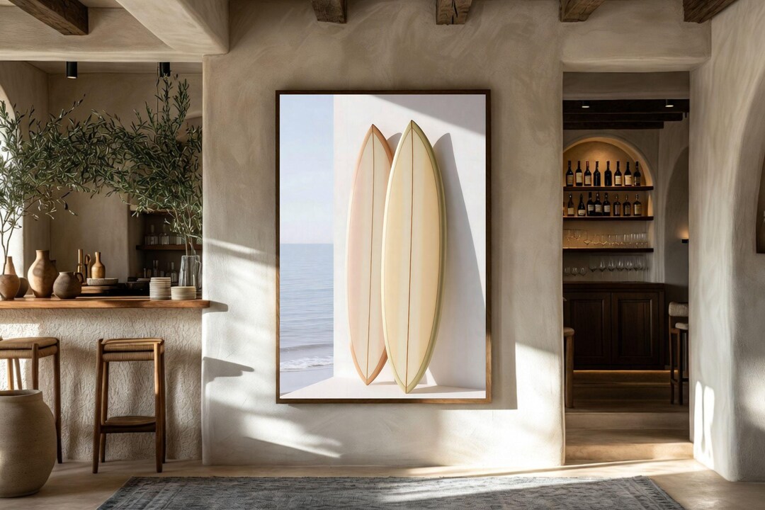 Mediterranean Surfboard Poster Printable, Coastal Ocean Wall Art, Beach ...