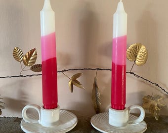 Hand Dipped Dinner Candles - Pink and Red Ombre Vegan Set