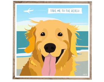 Golden Retriever Beach Print: Dog Lover Gift