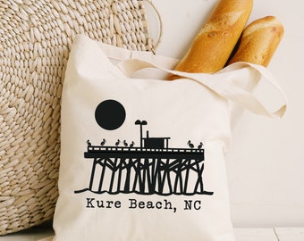 Kure Beach North Carolina Tote | Sunrise Tote | Fisherman Gift | Beach Tote |Fishing Pier  |Beach Bag | Souvenir Tote |
