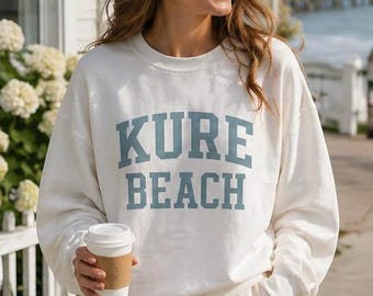 Sudadera de cuello redondo Kure Beach, Carolina del Norte / Estilo universitario costero