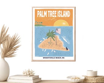 Wrightsville Beach Print: Vintage Palm Tree Island Travel Poster