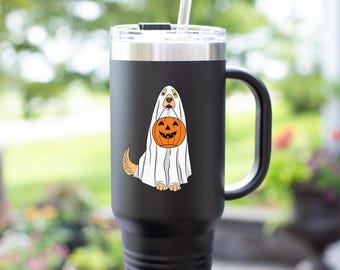 Golden Retriever Ghost Sticker: Halloween Trick or Treat, Waterproof Vinyl
