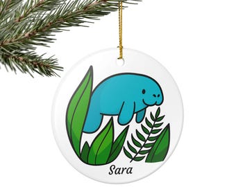 Adorno de cerámica personalizado con forma de manatí, decoración marina para el hogar, recuerdo navideño.