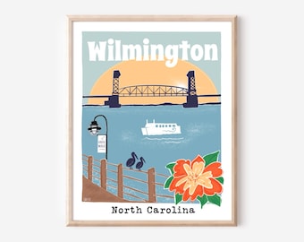 Wilmington North Carolina Print: Cape Fear River, Azalea Fest Travel Poster