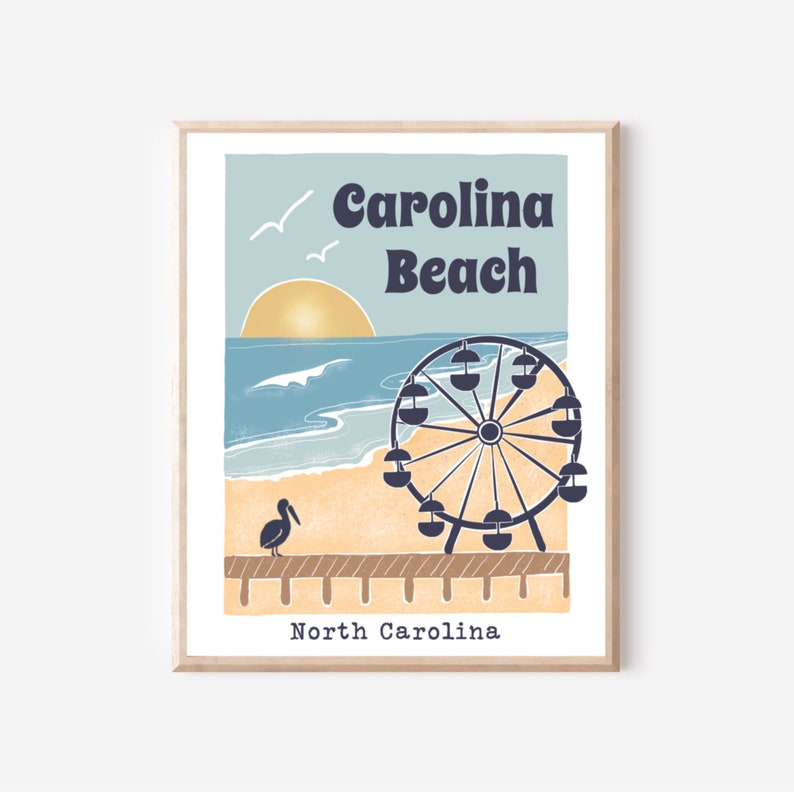 Carolina Beach Print North Carolina Print Ferris Wheel Print Ocean Print Waves Surf Carnival Print Travel Poster East CostNC FUN 画像 2