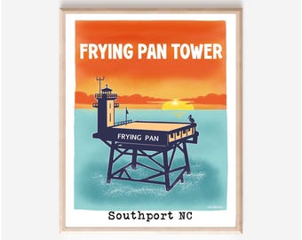 Frying Pan Tower Vintage Poster – Southport, NC Coastal Art Print